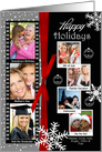 7 Photo Happy Holidays Classic Black Snowflake Custom card