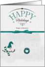for Couple Happy Holidays Snowman Winter White and Teal Custom card