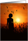 Female Silhouette Sunset Mountain Scenic Blank All Occasion card