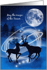 Anniversary on Christmas Eve Kissing Reindeer in the Snow card