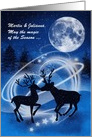 Winter Anniversary Custom Kissing Reindeer in the Snow card