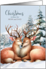 for Mom and Dad on Christmas Kissing Reindeer in the Snow card