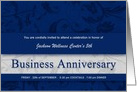 Business Anniversary Party Invitation Custom Blue and Silver Damask card