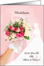 Maid of Honor Request Custom Pink Rose Bouquet card