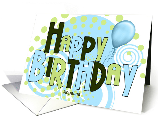 Birthday Blue and Green Trendy Typography Custom Name card (1000093)