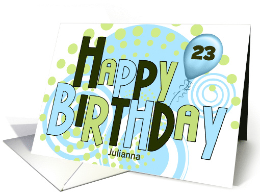 Custom Age Birthday Typography in Blue and Green card (1000611)