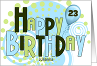 Custom Age Birthday Typography in Blue and Green card