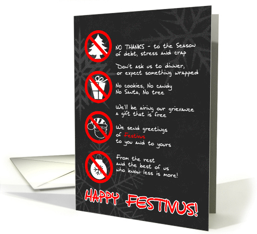Happy Festivus Funny Holiday in Red White and Charcoal Gray card