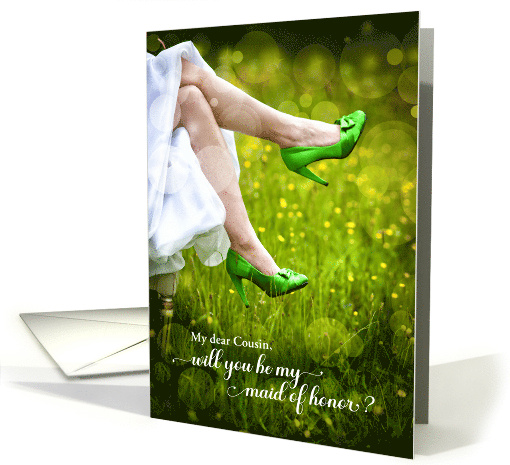 Cousin Maid of Honor Request Green Wedding Shoes Custom card (1011451)