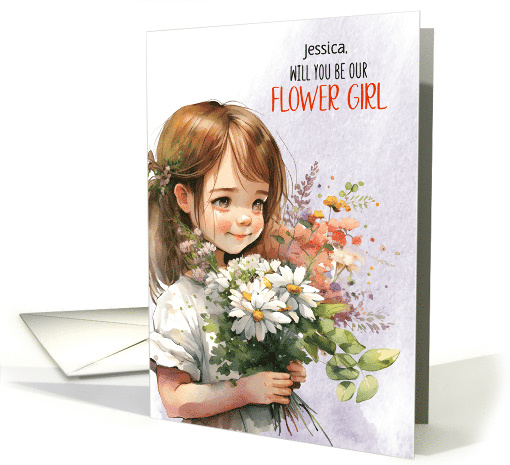 Flower Girl Request Young Girl with Daisy Bouquet card (1011871)