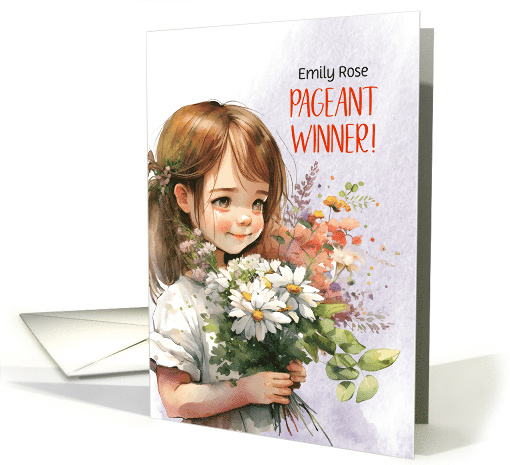 Beauty Pageant Congratulations Young Girl with Daisy Bouquet card