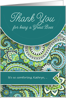 Thank You Boss in Shades of Teal Green Paisley with Name card