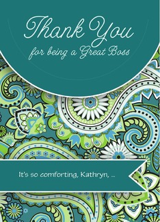Thank You Boss in Shades of Teal Green Paisley with Name