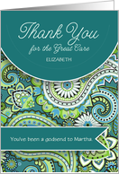 Custom Caregiver Thank You Teal Green Paisley Custom card