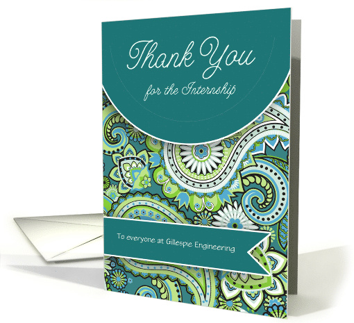 Thank You for the Internship Teal Green Paisely Custom card (1013373)