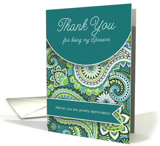 Sponsor Thank You in Shades of Green Paisley with Name card (1013431)