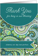 Custom Wedding Thank You Shades of Green Paisley card