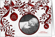 Christmastime Baby Birth Announcement Red and White Photo card