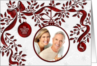 Ornament Holiday Photo Card in Red and White with Snowflakes card