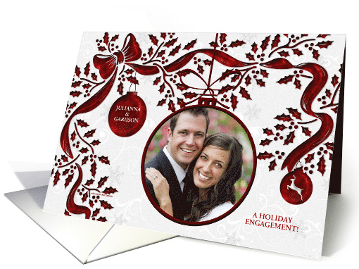 Holiday Engagment Photo Announcement Red and White card (1013617)
