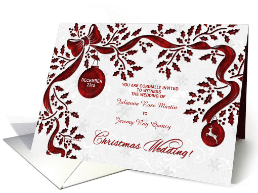 Christmas Wedding Invitation Snowflakes and Red Ribbon card (1014047)