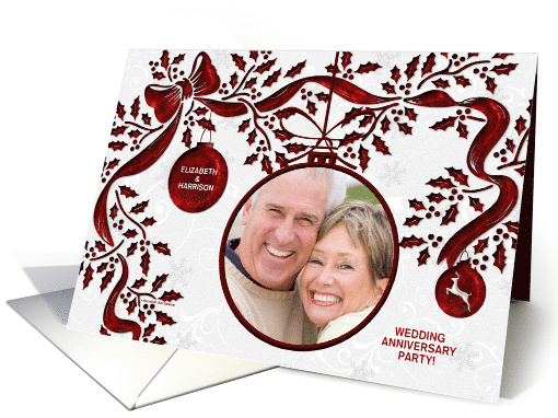Christmas Wedding Anniversary Party Invitation with Photo card
