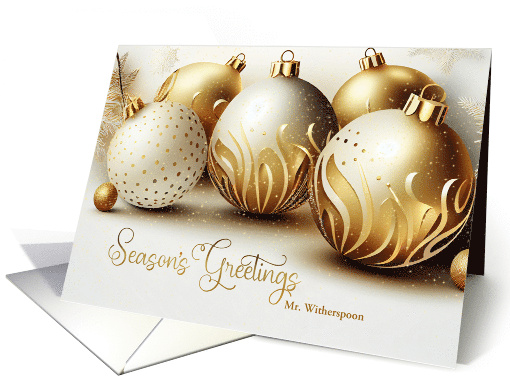 Doorman Season's Greetings Gold and White Christmas Ornaments card