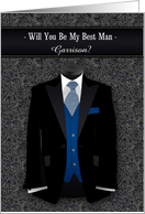 Will You Be My Best Man Blue Tie and Black Suite Custom card