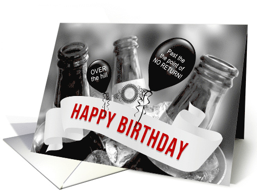 Over the Hill Funny Birthday Beer Theme in Tradition Hues card