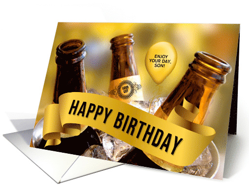 for Son Funny Beer Themed Birthday with a Bucket of Beer Custom card