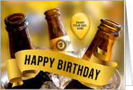 for Son Funny Beer Themed Birthday with a Bucket of Beer Custom card