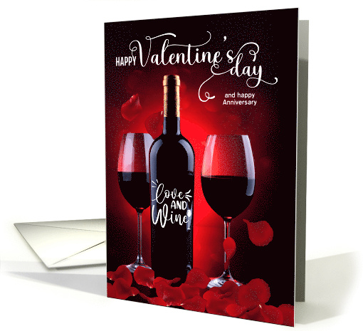 Valentine's Day Wedding Anniversary Rose Petals and Wine card