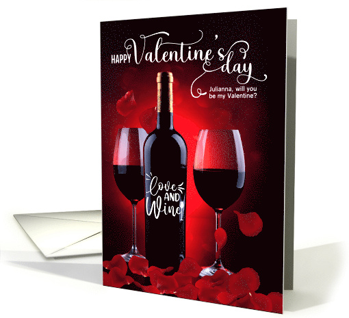 for Her on Valentine's Day Red Rose Petals and Wine card (1018699)