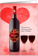 For Niece and Her Fiance on Valentine’s Day Hearts and Wine card