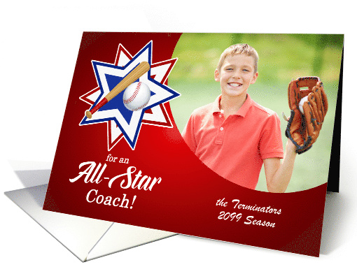 for an All Star Coach Birthday Sporty Baseball Theme Photo card