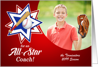 for an All Star Coach Birthday Sporty Baseball Theme Photo card