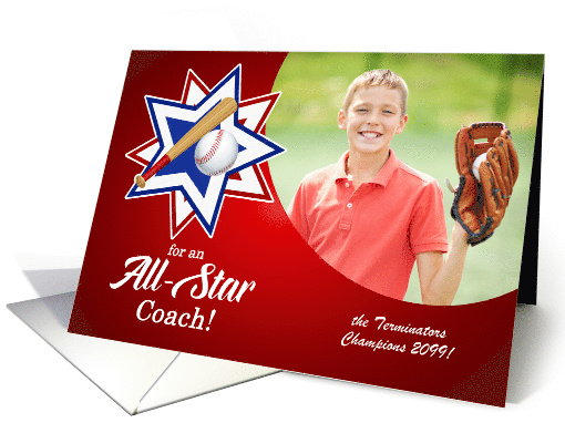 for an All-Star Coach Baseball Themed Thank You with Photo card