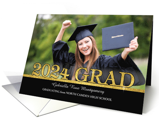 Class of 2024 Graduation Announcement Grad's Photo Gold Bling card