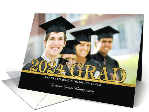 Class of 2024 Graduation Party Invitation Grad's Photo Gold Bling card