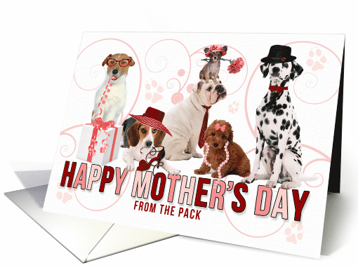 For Mom on Mother's Day from the Pack Dogs in Pink and Red card