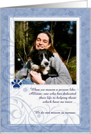 Memorial Service for Cat Lover with Photo in Blue card
