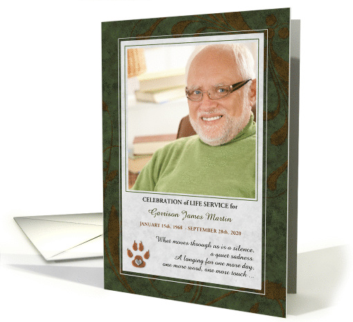 Celebration of Life Service for Pet Lover in Green and Gray card