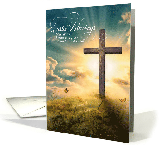 Spirtual Easter Blessings Golden Cross on the Hill card (1046883)