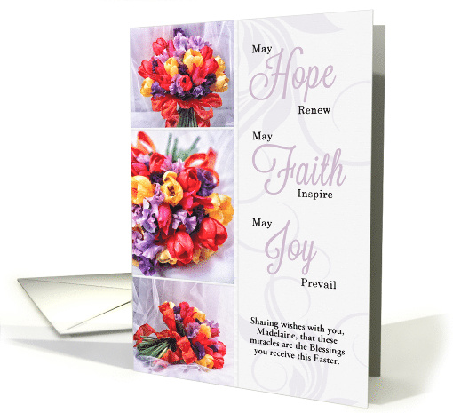 Easter Blessings Tulip Bouquets Faith Hope and Joy Custom card