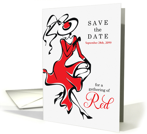 Save the Date for a Gathering of Ladies in Red Custom Date card
