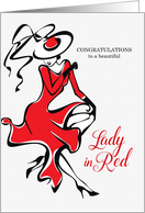 Congratulations to a Lady in Red Line Art Illustration card