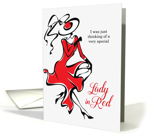 Thinking of You Lady in a Red Dress and Hat card (1069723)