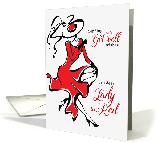 Get Well Wishes for a Lady in Red Illustrated Woman card (1069727)
