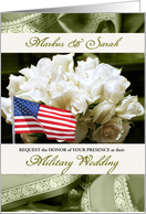 Military Wedding Invitation - White Roses in Sage Green card