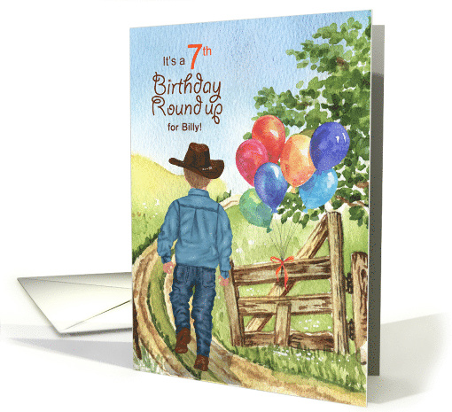 7th Birthday Party Invitation Cowboy Western Theme with Name card